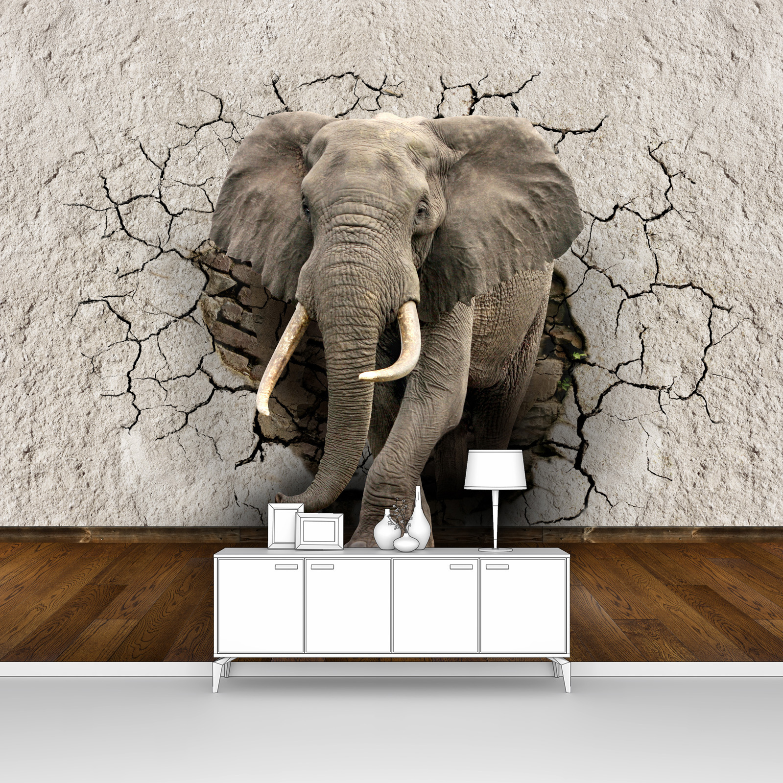 фото Фотообои флизелиновые первое ателье "слон из треснувшей стены" 115х100 см (шхв)