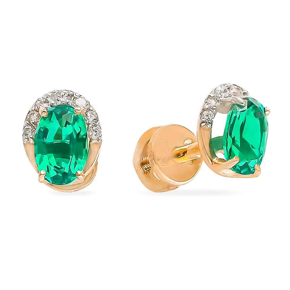 

Серьги пусеты из красного золота 585Gold 102007068, изумруд искусственный, 102007068