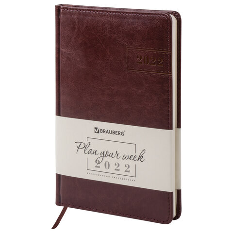 

Еженедельник датированный 2022 А5 145х215мм BRAUBERG Imperial кожзам коричневый 112871