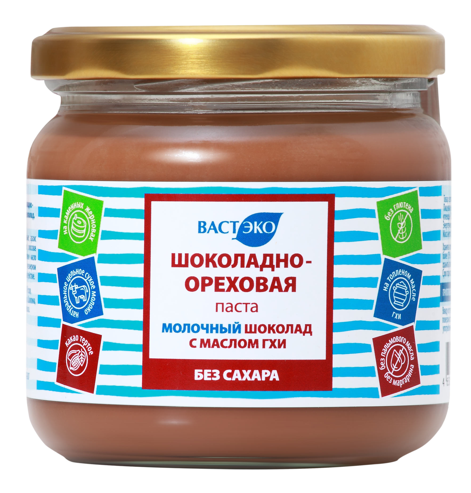 

Шоколадно-ореховая паста Вастэко молочный шоколад, с маслом ГХИ, без сахара, 380 г