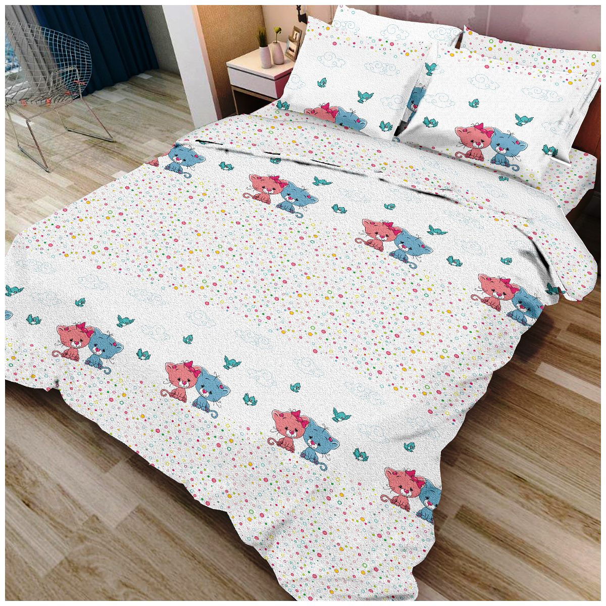 

Комплект постельного белья, детский, Letto, Котики, new, (н)50х70см, хлопок