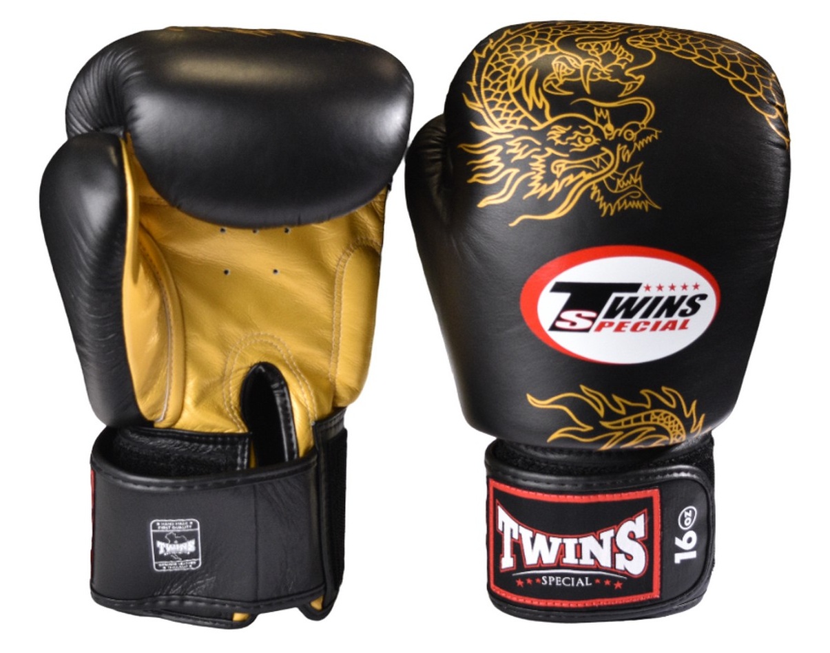 Боксерские перчатки Twins Special FBGV-6G Boxing gloves (Black) 10 унций