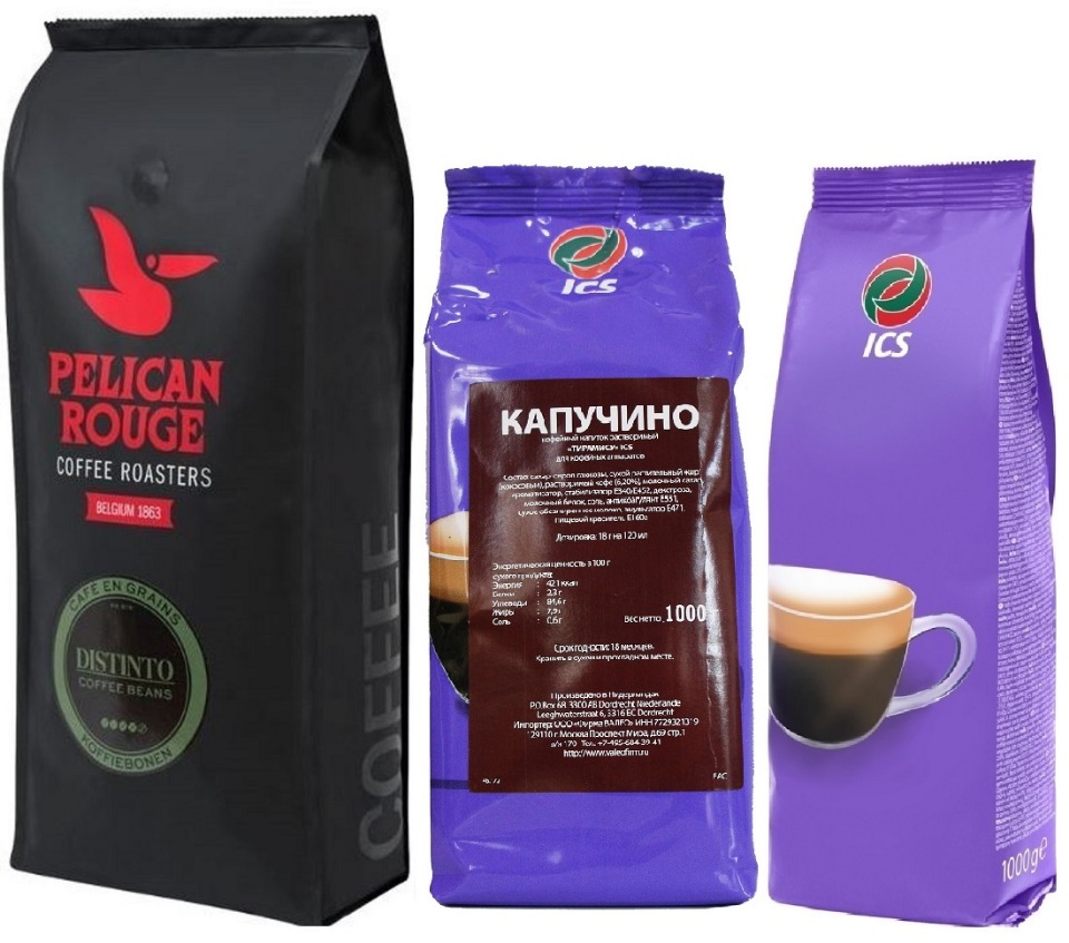 

Кофе зерн PELICAN ROUGE DISTINTO, Капуч ICS ТИРАМИСУ и Мокаччино ICS КАРАМЕЛЬ по 1 кг