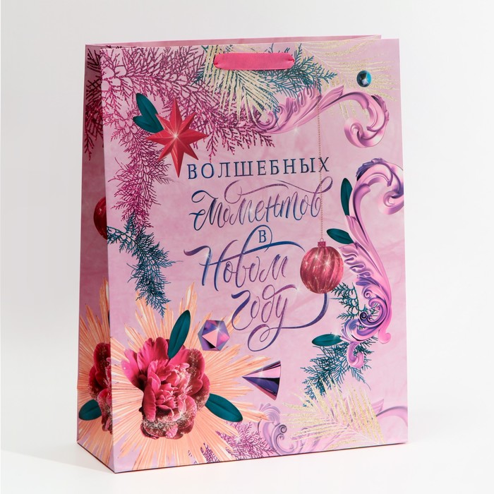 

Пакет подарочный ламинированный вертикальный Волшебных моментов, L 31x40x11,5 см, Розовый