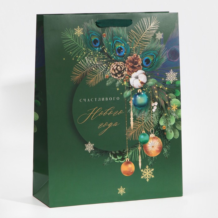 

Пакет подарочный Дарите Счастье ламинированный вертикальный Малахит L 31x40x11,5 см, Зеленый