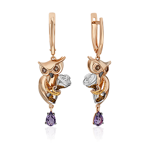 

Серьги из красного золота с аметистом/раухтопазом PLATINA jewelry 02-4875-00-716-1140, 02-4875-00-716-1140
