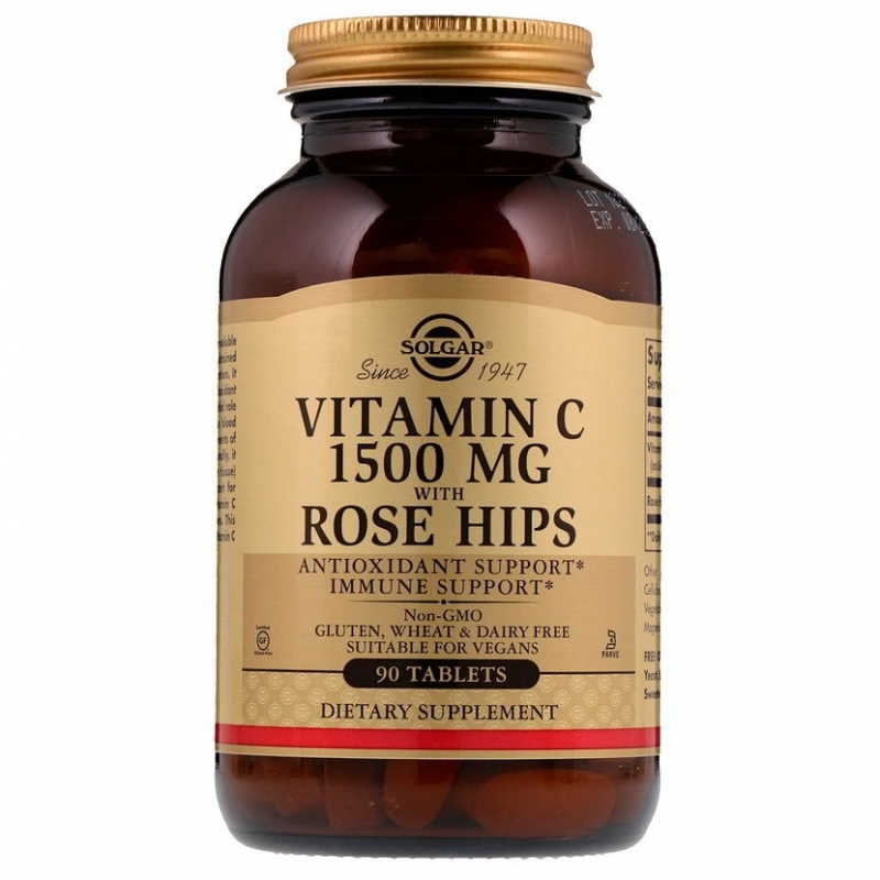 

Витамин С с шиповником SOLGAR Rose Hips таблетки 1500 мг 90 шт., Rose Hips