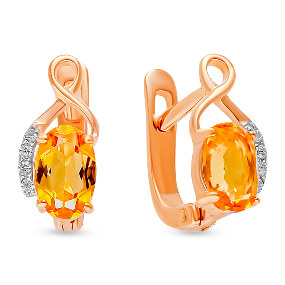 

Серьги из красного золота с цитрином/фианитом 585Gold 202008193, 202008193