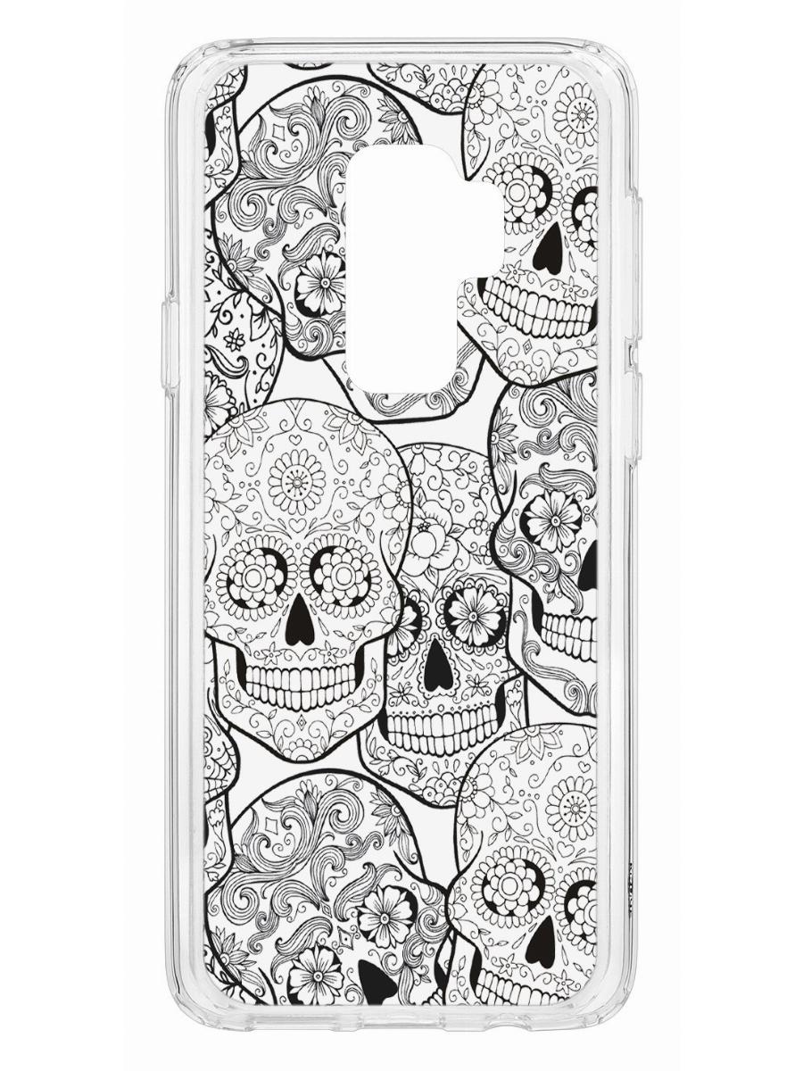 Чехол на Samsung Galaxy S9 Plus Kruche Print Skull Black,противоударный бампер с принтом