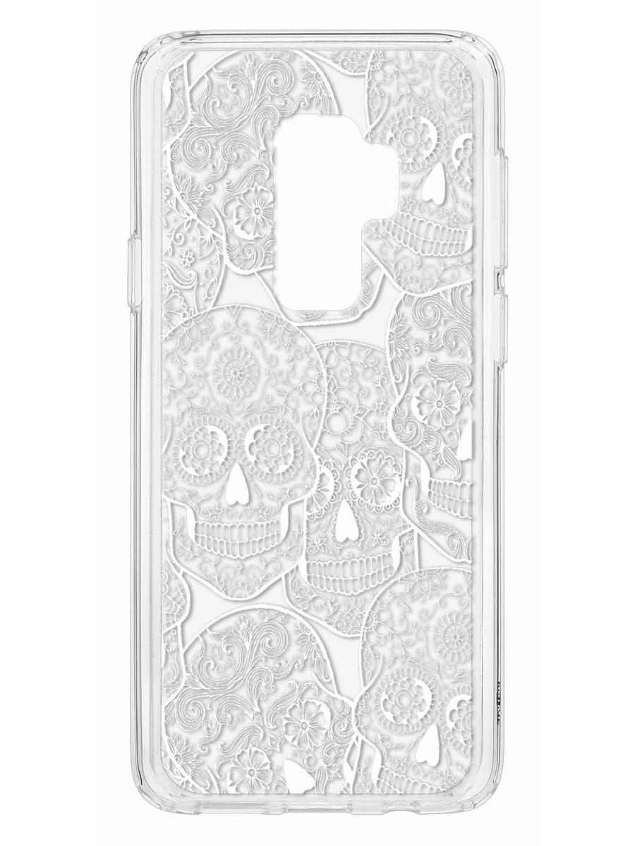 Чехол на Samsung Galaxy S9 Plus Kruche Print Skull White,противоударный бампер с принтом