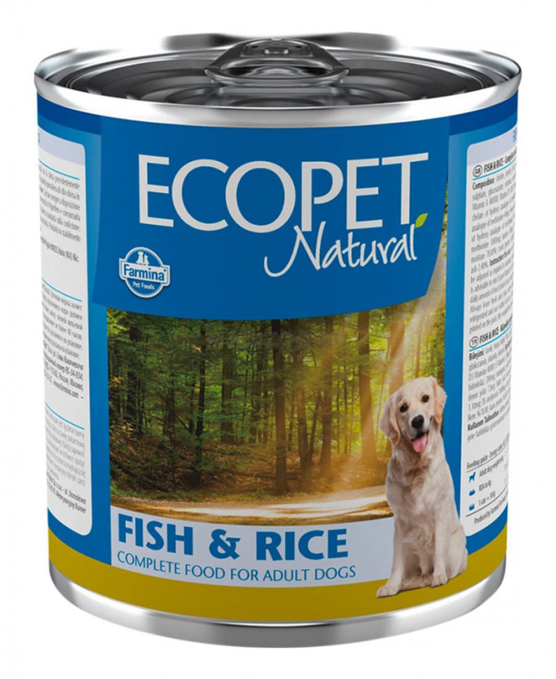 

Консервы для собак ECOPET NATURAL ADULT, с рыбой и рисом, 6шт по 300г