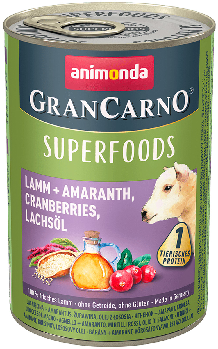 фото Влажный корм для собак animonda gran carno superfoods ягненок, лосось, ягоды, 6шт, 400г