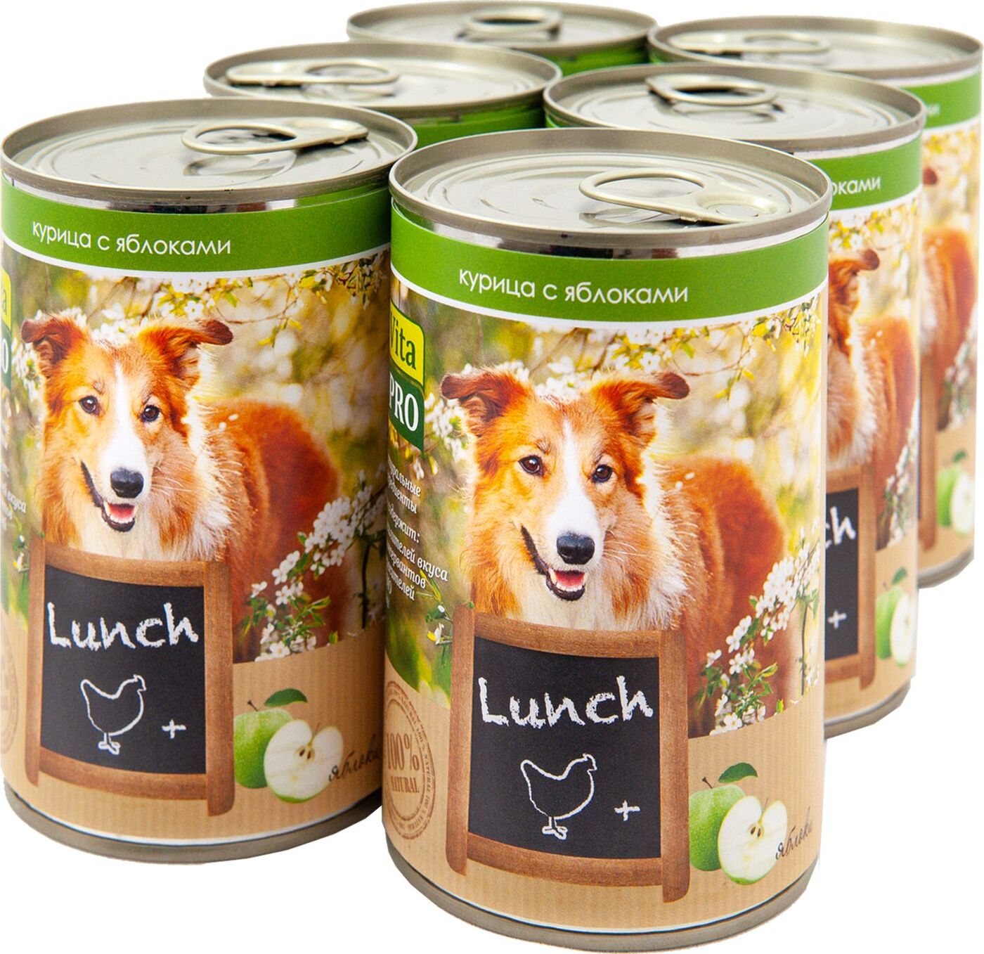 фото Влажный корм для собак vitapro lunch с курицей и яблоками, 6шт, 400г