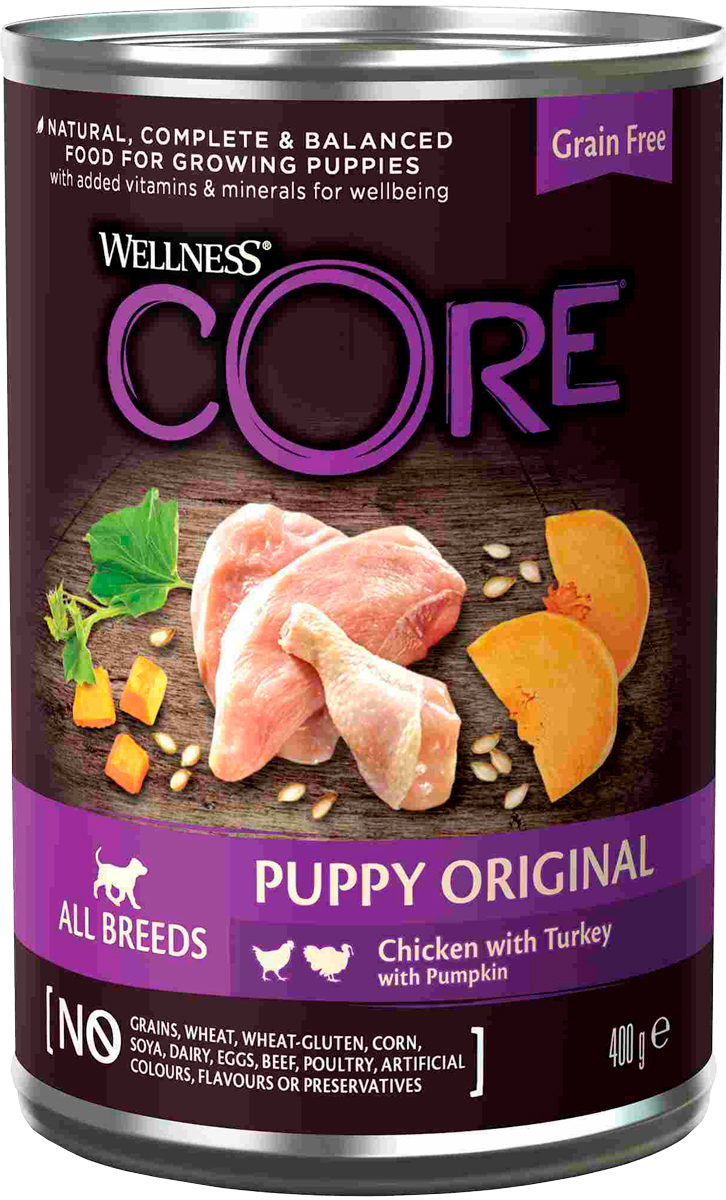 фото Влажный корм для собак wellness core dog с курицей, индейкой и тыквой 400 гр х 6 шт