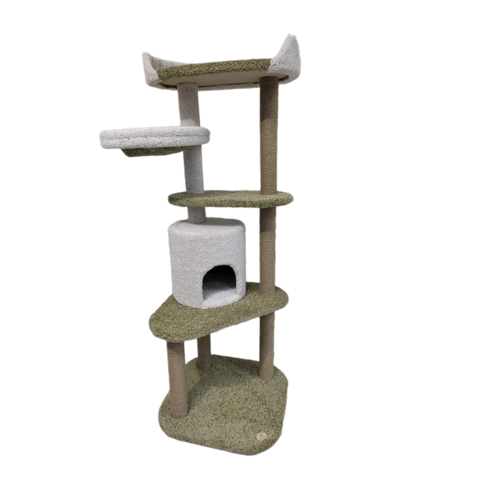 Комплекс для кошек Моя котя, игровой, бело-оливковый, ковролин, дерево, джут, 150 см