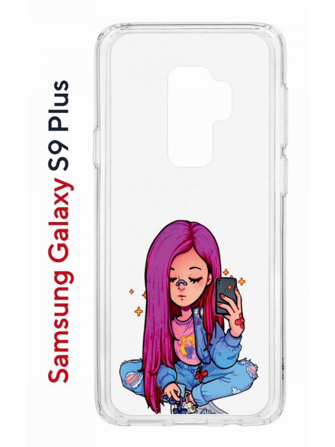 фото Чехол на samsung galaxy s9 plus kruche print pink hair,противоударный бампер с принтом кruче