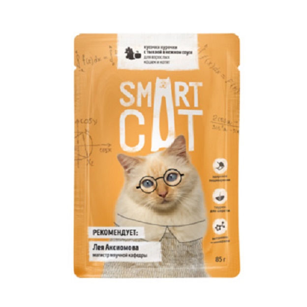 фото Влажный корм для кошек smart cat с кусочками курицы и тыквой в соусе, 25шт, 85г