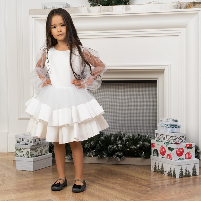 Платье нарядное детское KAFTAN, рост 86-92 см (28), белый костюм детский толстовка шорты kaftan basic line рост 86 92 серый