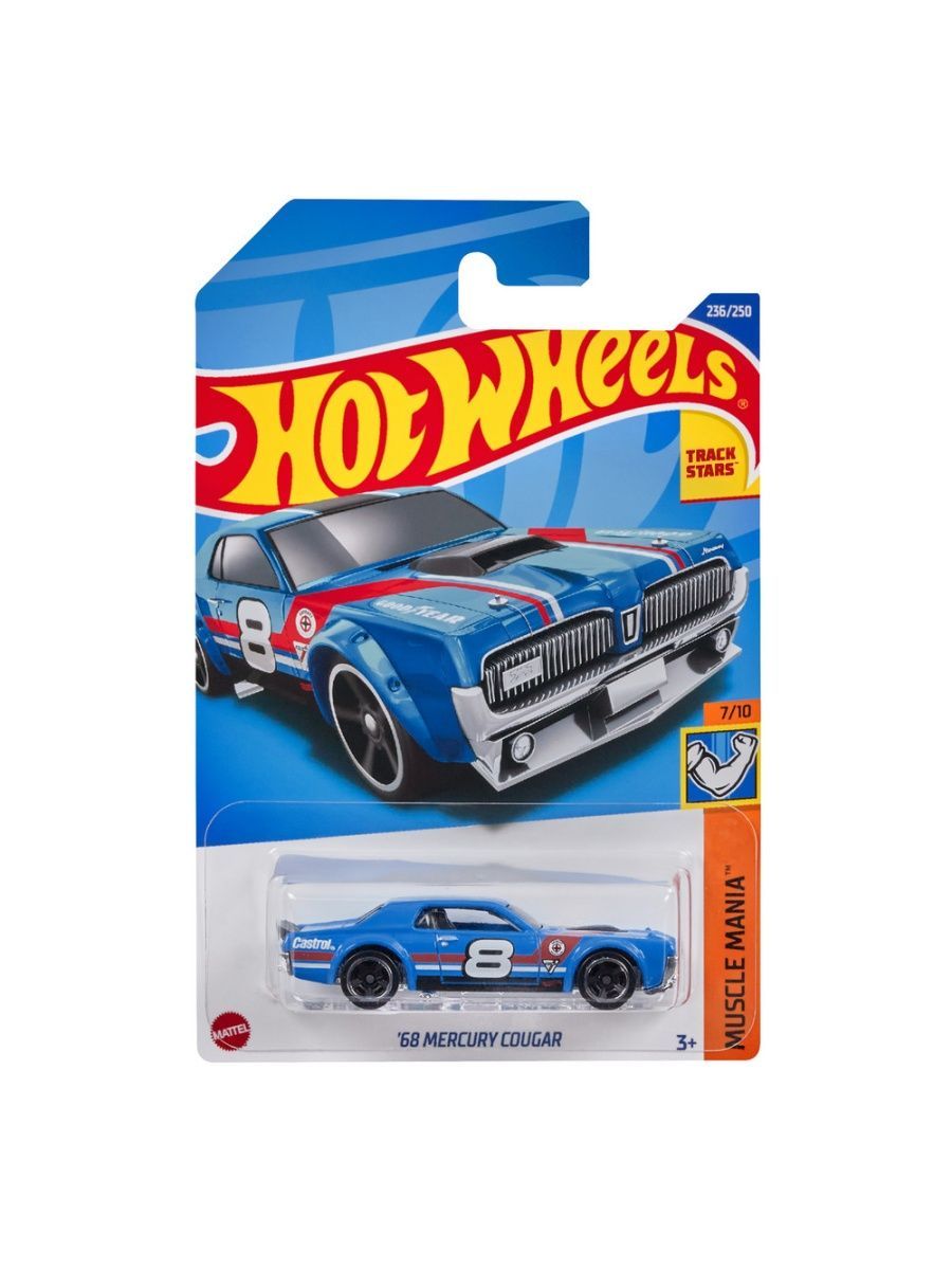 

Машинка Hot Wheels коллекционная (оригинал) 68 MERCURY COUGAR голубой, HCV59