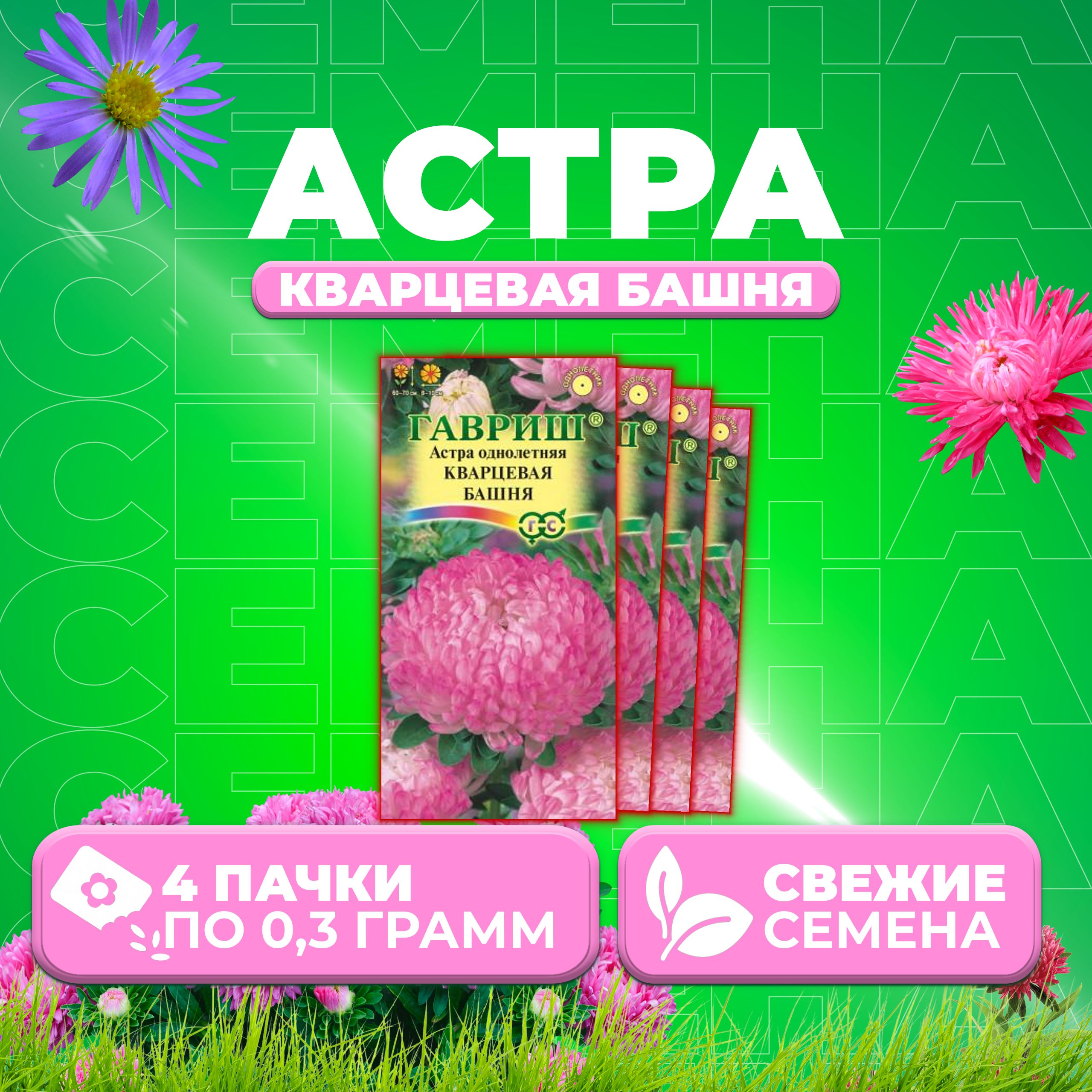 

Семена Астра Башня кварцевая, пионовидная, 0,3г, Гавриш, Цветочная коллекция 4 уп