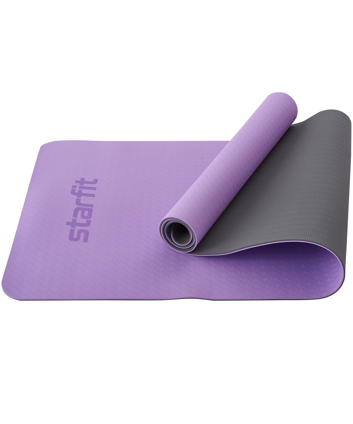 Коврик для йоги и фитнеса Starfit Fm-201, Tpe, 183x61x0,6 см, фиолетовый пастель/серый