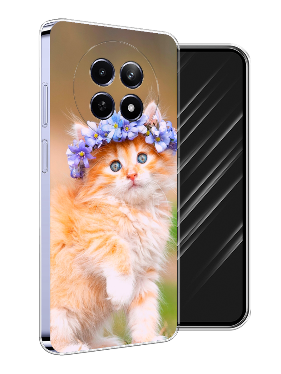 

Чехол Awog на Realme 12 5G "Рыжий кот в венке", Коричневый;синий, 2516450-1