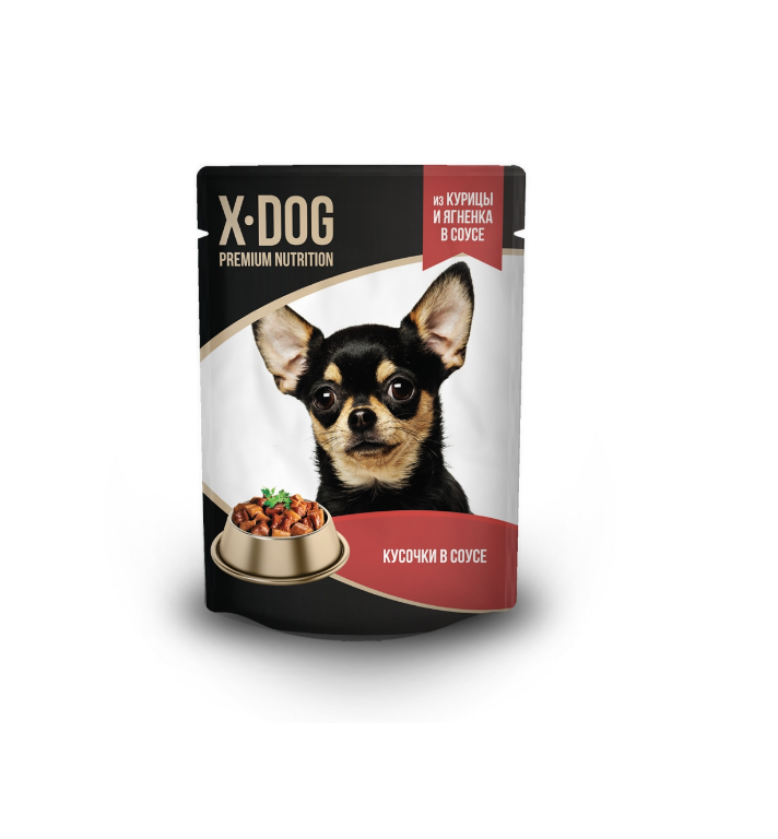 Влажный корм для собак X-DOG с курицей и ягненком в соусе, 24шт по 85г