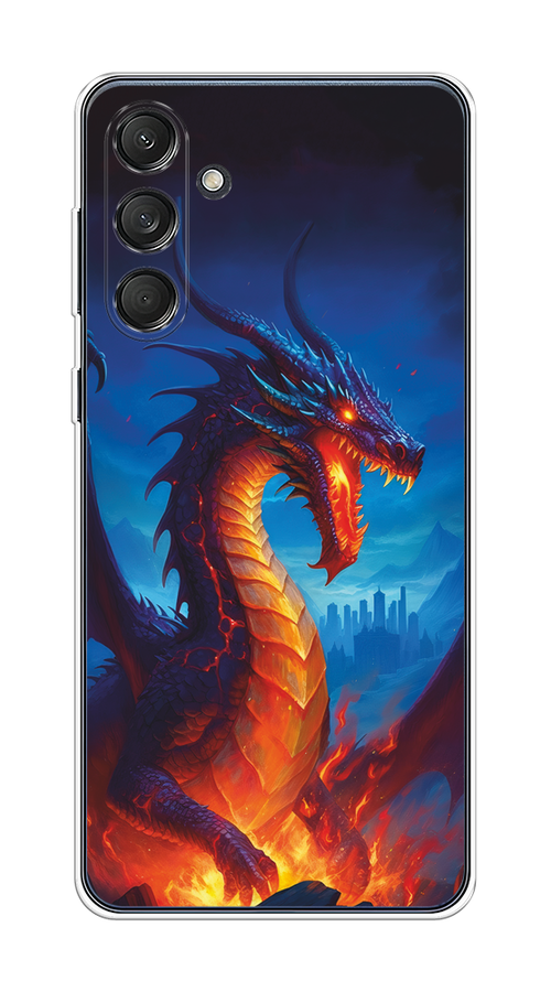 

Чехол на Samsung Galaxy M55 "Дракон над лавой", Оранжевый;коричневый;синий, 2109650-1