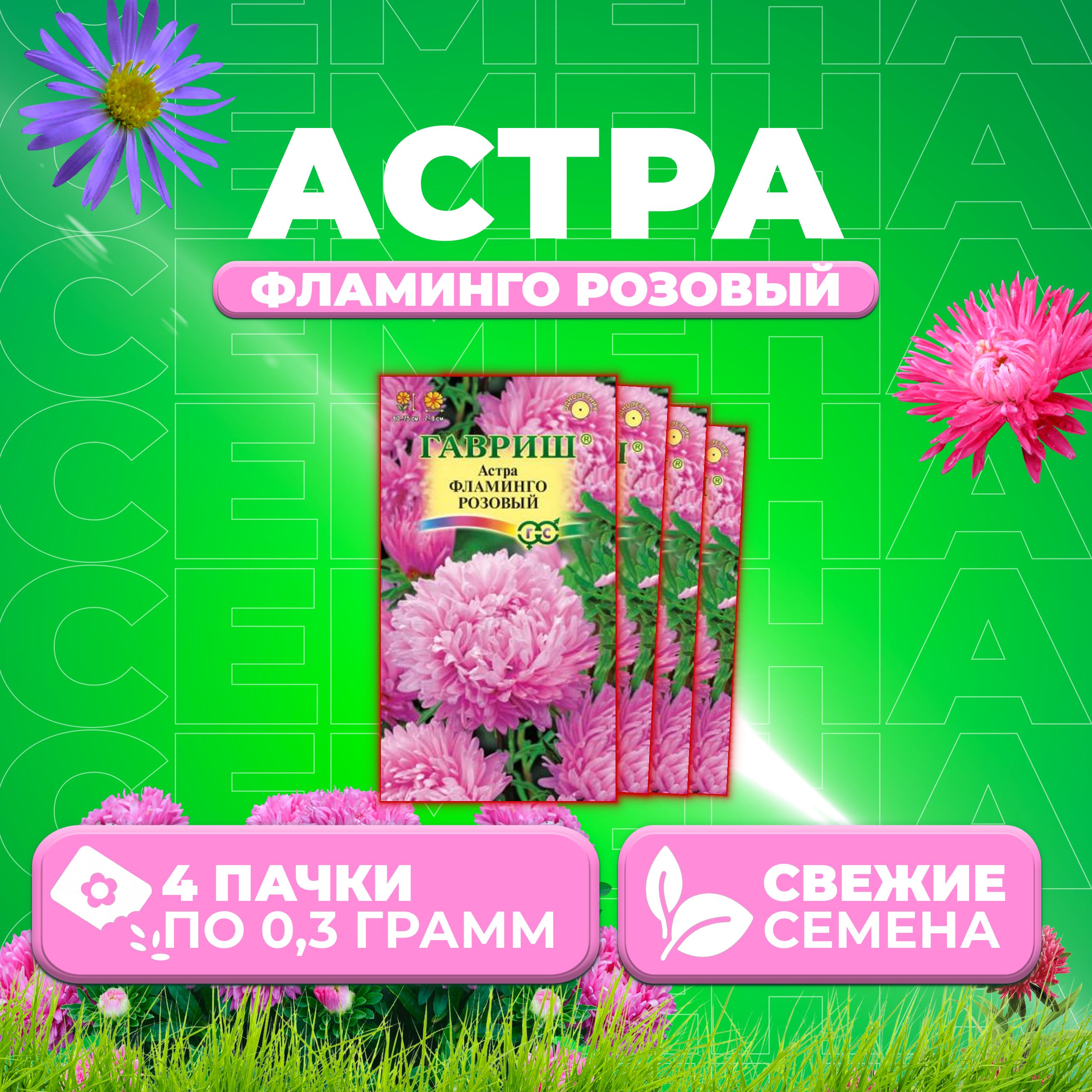 

Семена Астра Фламинго розовый, пионовидная, 0,3г, Гавриш, Цветочная коллекция 4 уп