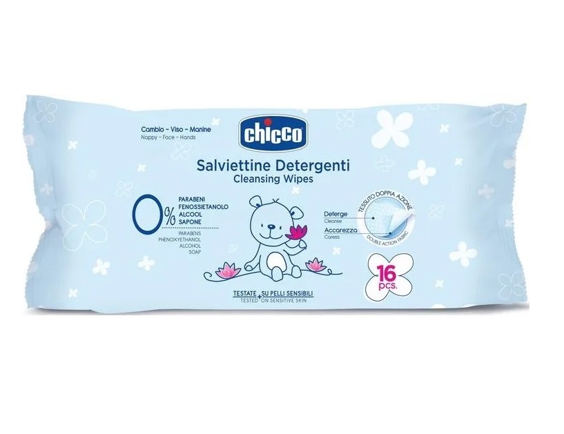 фото Влажные очищающие салфетки chicco 16 шт., 0м+