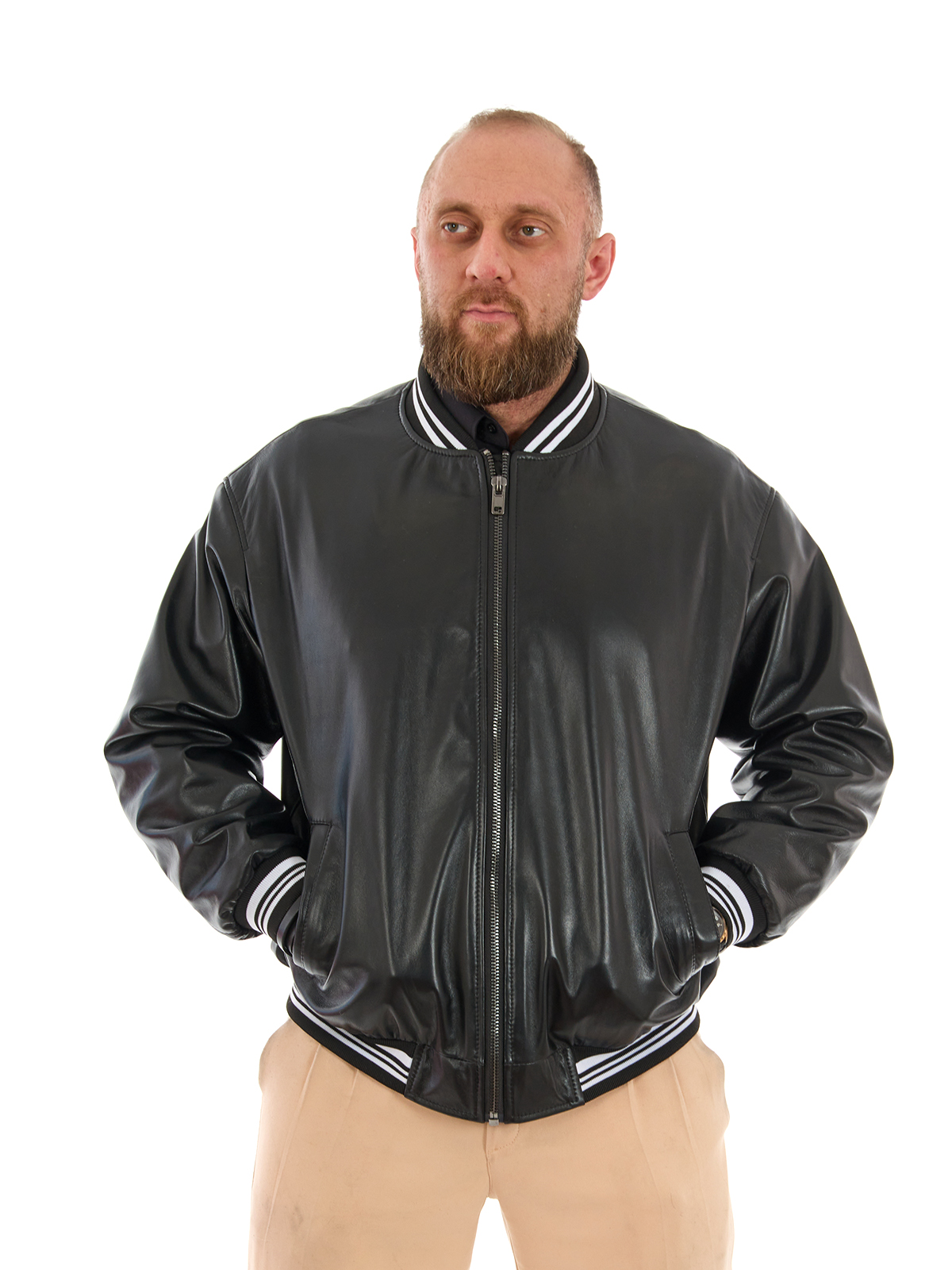 Кожаная куртка мужская Дубленкин BOMBM черная 56 RU