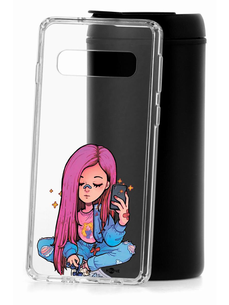 

Чехол на Samsung S10 Kruche Print Pink Hair,противоударный бампер,с защитой камеры, Прозрачный;розовый;голубой;бежевый, Самсунг Галакси С10