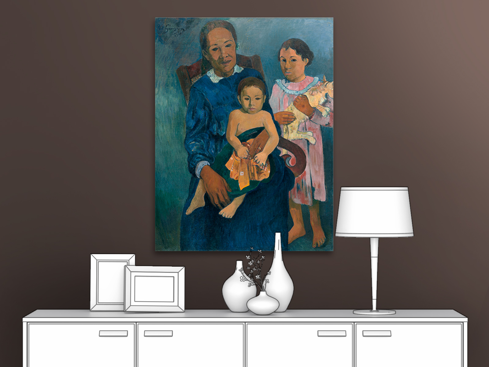 

Картина на холсте репродукция Поля Гогена "Полинезийская женщина с детьми" 79х105 см, Полинезийская женщина с детьми