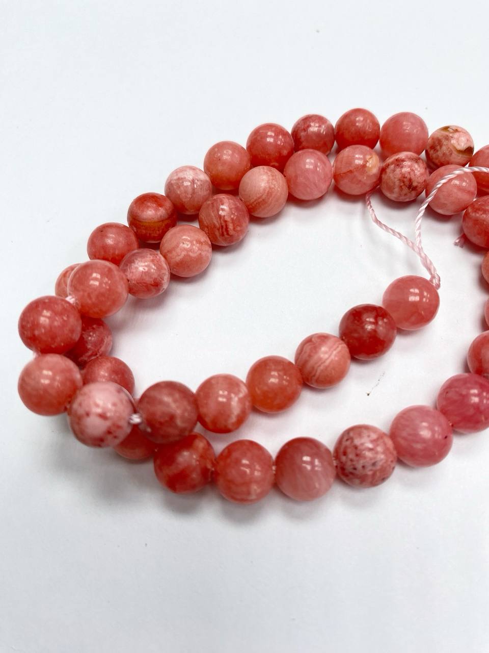 

Бусины из родохрозита, длина нити 38 см, 48 бусин, 50 гр, Розовый, beads37
