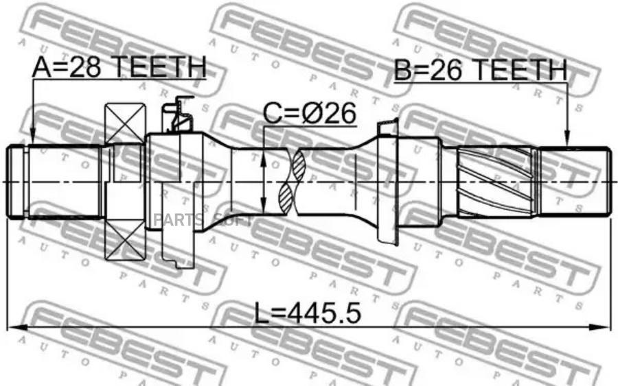

FEBEST Полуось правая 26x445x28 FEBEST 0512-DC5