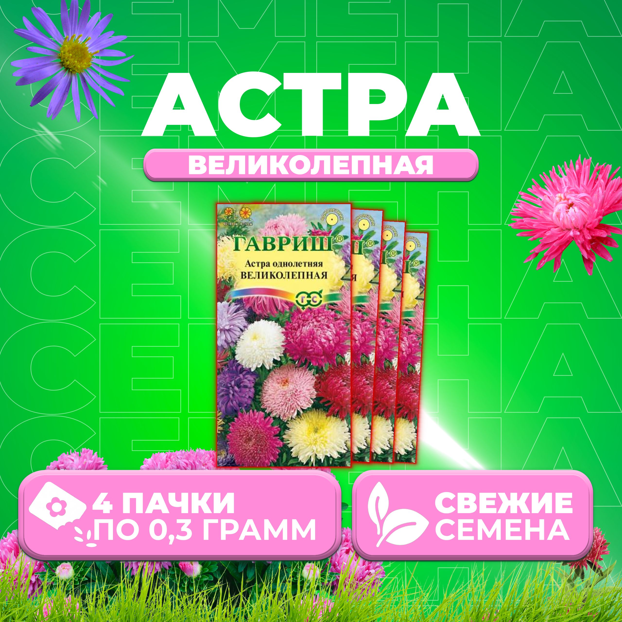 

Семена Астра Великолепная, смесь, 0,3г, Гавриш, Цветочная коллекция 4 уп