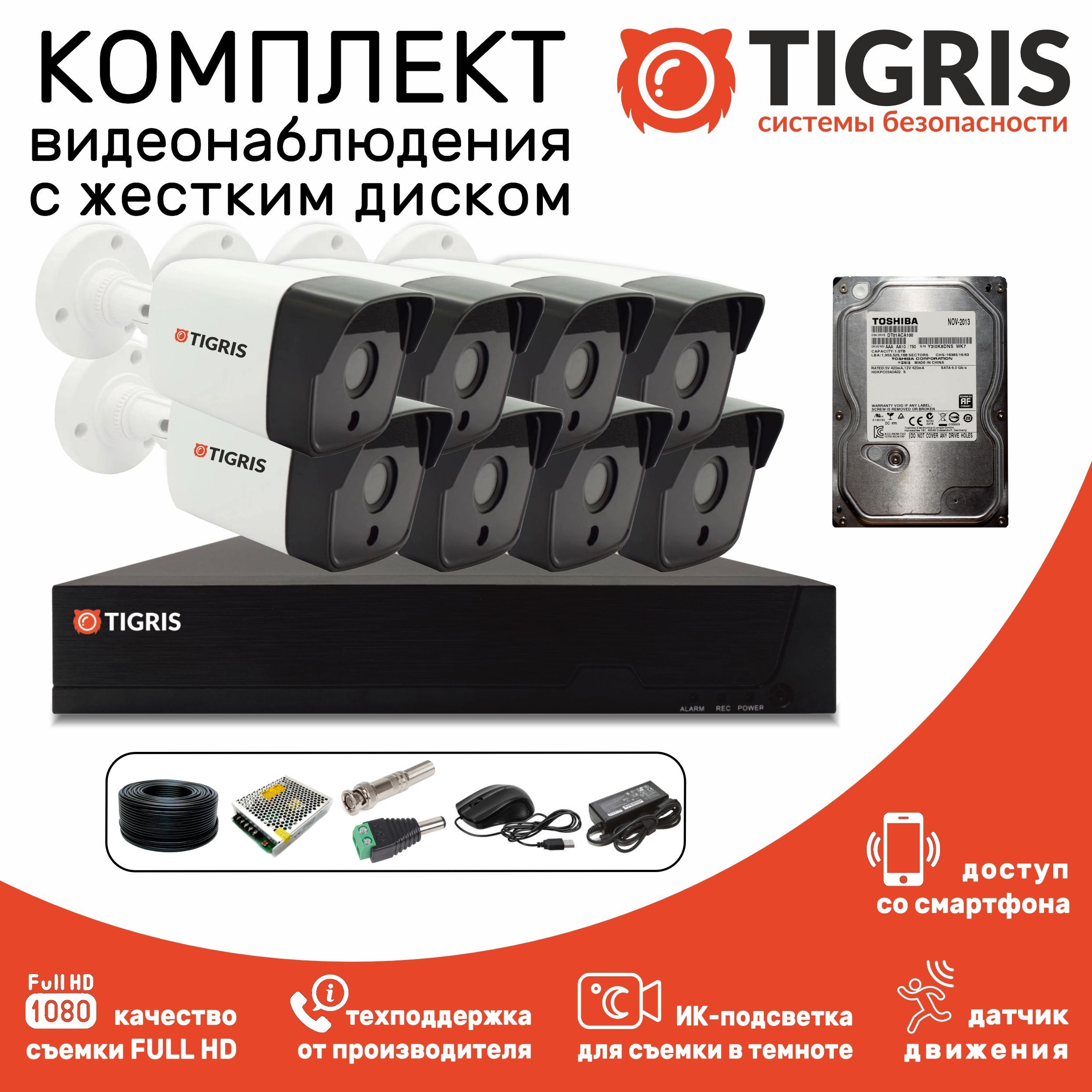 

Комплект видеонаблюдения TIGRIS TGK-S208PWD