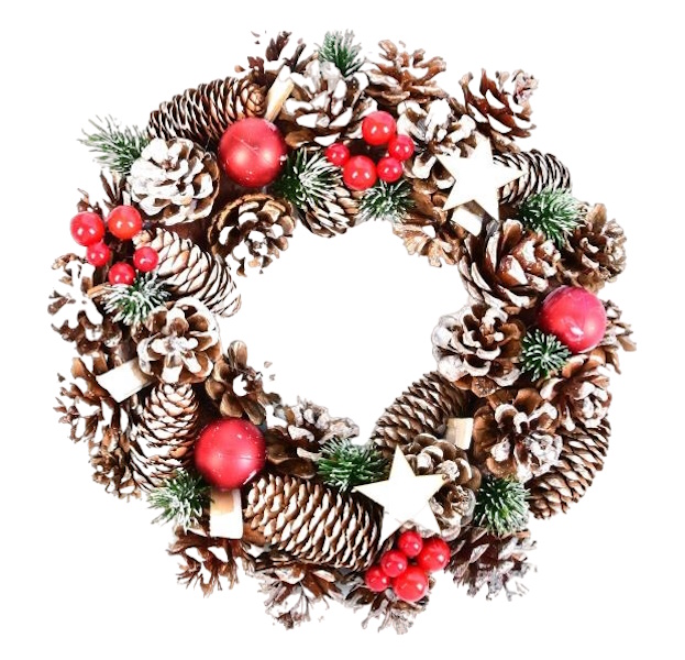 Венок рождественский шишки заснеженные 30 см
