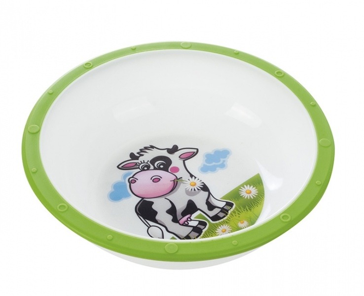Миска пластиковая Canpol Little cow арт. 4/416, 4м+, цвет зеленый, рисунок коровка