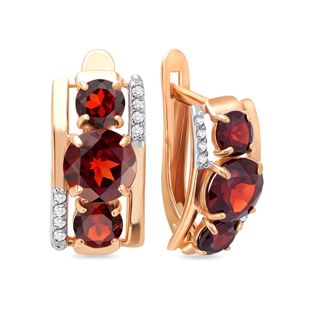 

Серьги из красного золота 585Gold 202006759, гранат/фианит, 202006759