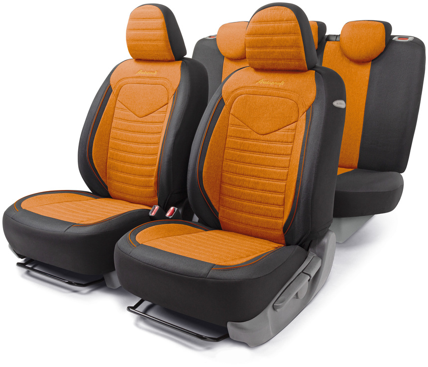 фото Комплект чехлов на сиденья linen, материал лён lin-1505 bk/orange autoprofi