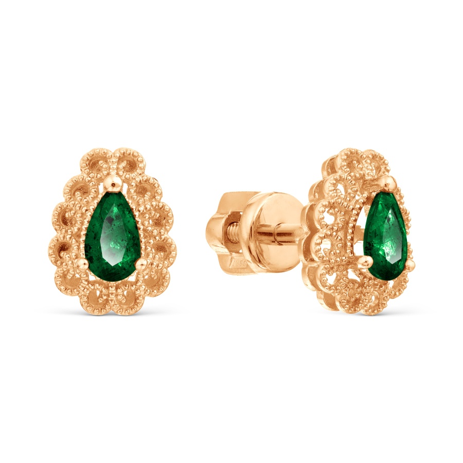 

Серьги из красного золота с изумрудом искусственным 585Gold 199000130, 199000130
