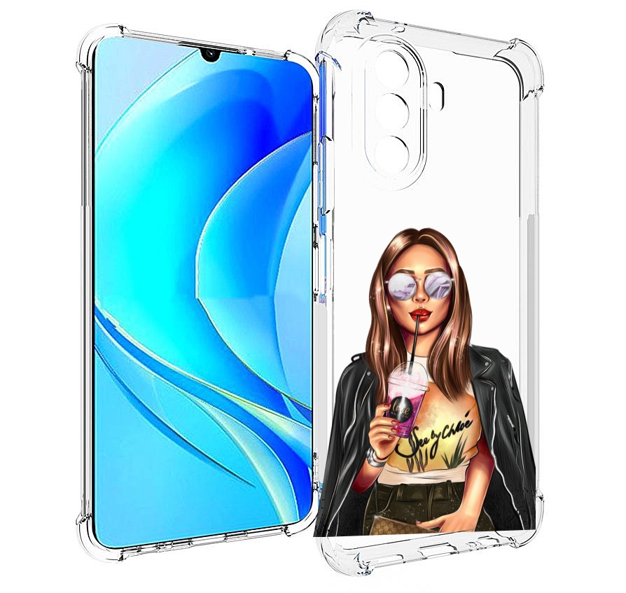 

Чехол MyPads девушка-с-фиолетовым-коктейлем женский для Huawei Nova Y70, Прозрачный, Tocco