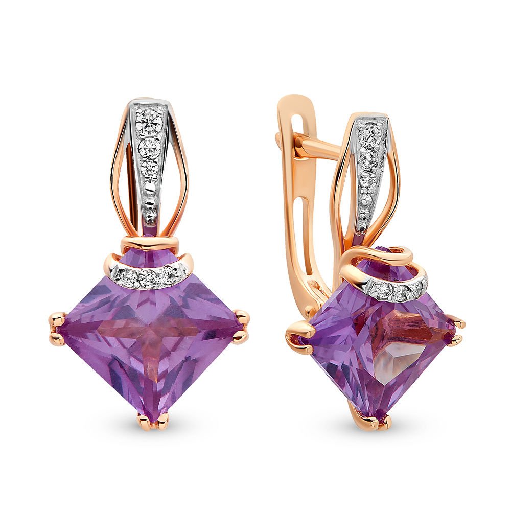 

Серьги из красного золота с александритом искусственным/фианитом 585Gold 202006126, 202006126