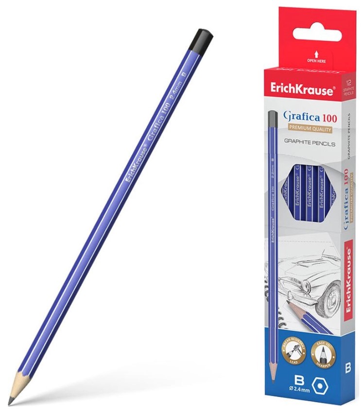 

Чернографитный шестигранный карандаш ErichKrause Grafica 100 B, 12 штук