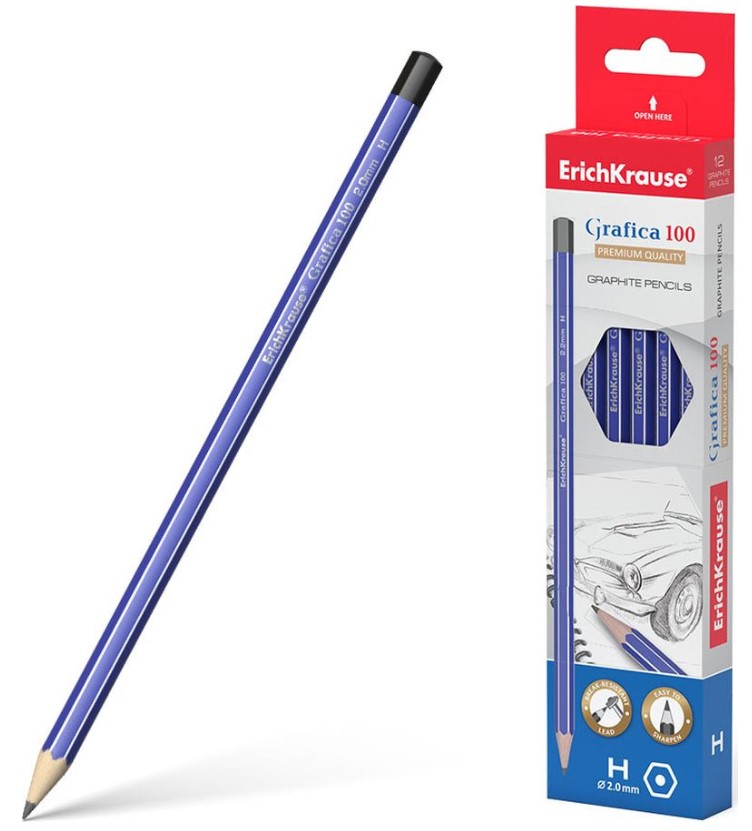 

Чернографитный шестигранный карандаш ErichKrause Grafica 100 H, 12 шт