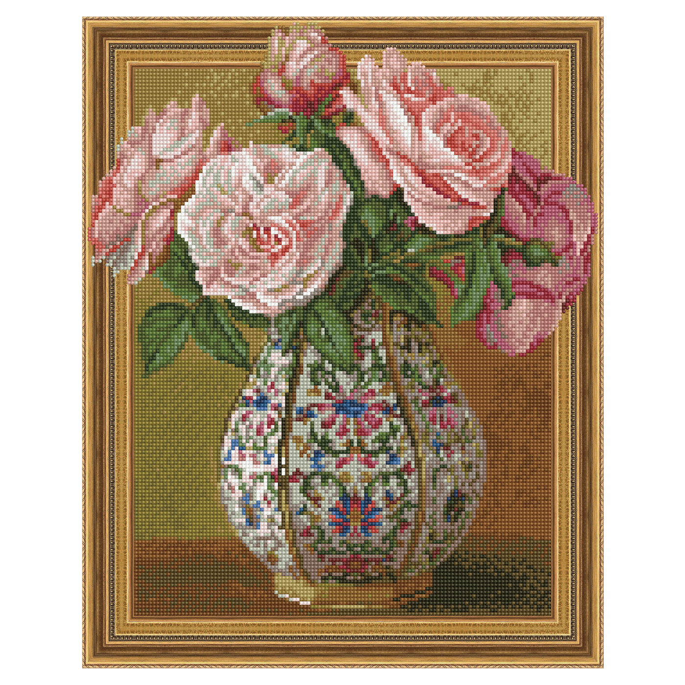 фото Алмазная мозаика сильвертойз розы в фарфоровой вазе