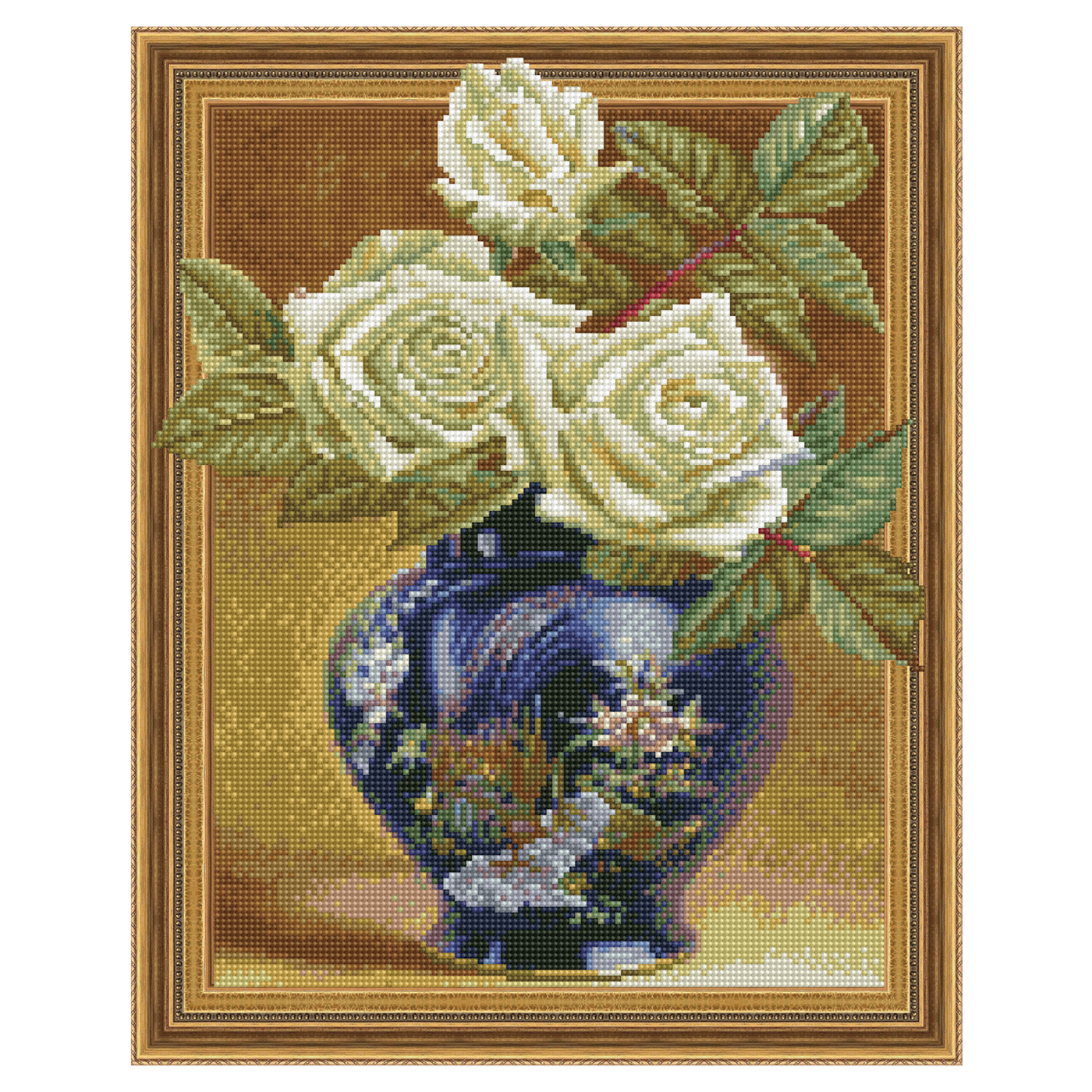фото Алмазная мозаика 3d сильвертойз розы в восточной вазе