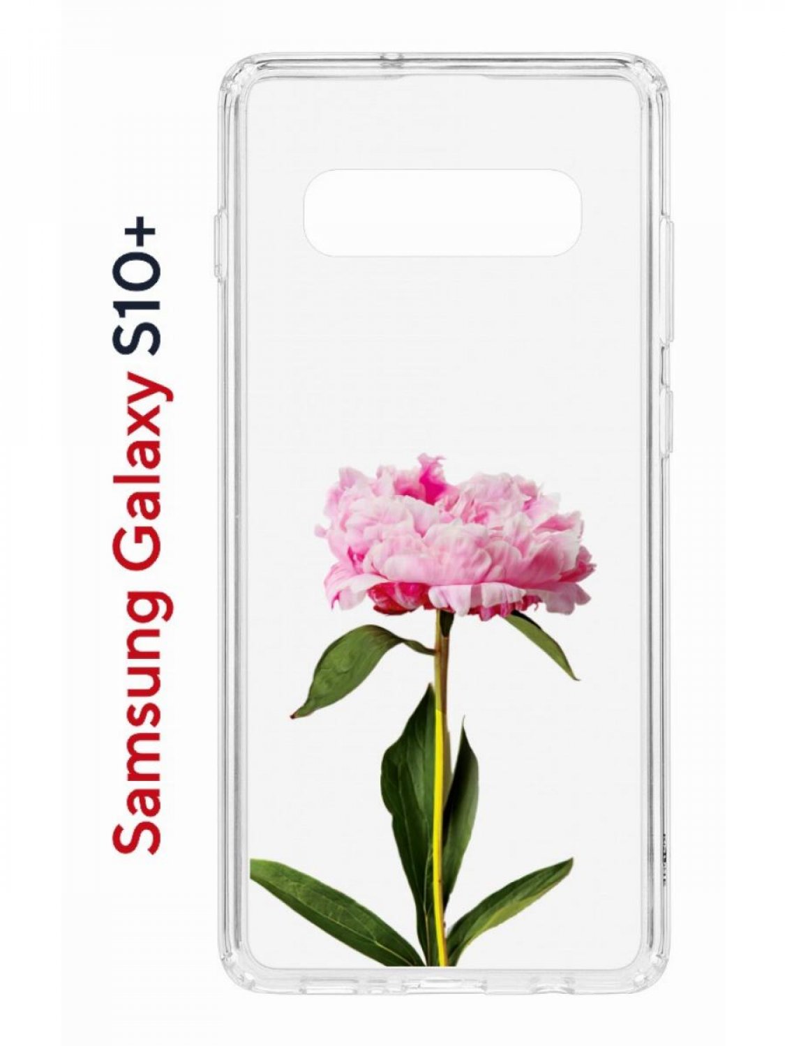 

Чехол на Samsung S10 Plus Kruche Print Пион,противоударный бампер,с защитой камеры, Прозрачный;розовый;зеленый;красный, Самсунг Галакси с10 Плюс