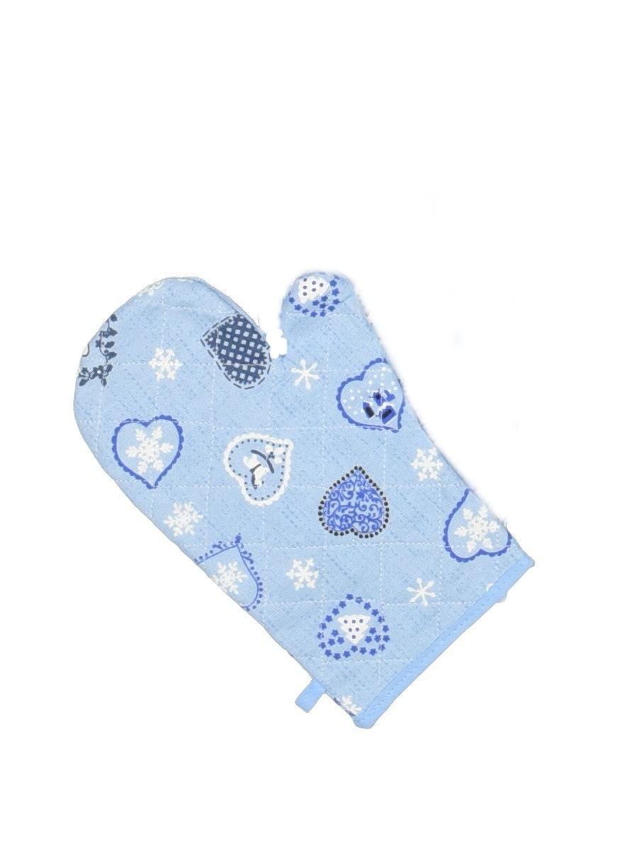 фото Прихватка-рукавичка "мари санна" из рогожки, сердца голубые; размер: 20х20